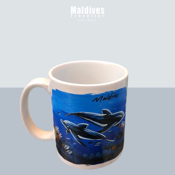 Hand painted mug with Dolphins